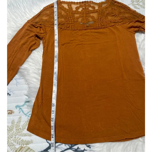 Daniel Rainn Orange 3/4 Sleeve Tee with Lace Detail women’s S - Picture 3 of 7